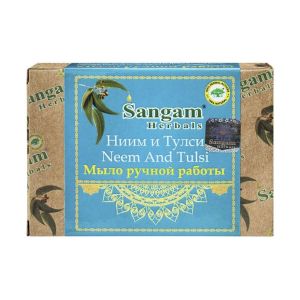 Мыло Ним и Тулси (Neem and Tulsi) Sangam herbals: мыло ручной работы аювердическое - 100 г.