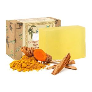 Сандал и Куркума Sangam Herbals: мыло натуральное ручной работы аюрведическое - 100 г.