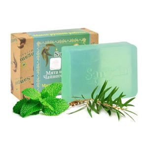 Мята и масло чайного дерева Sangam Herbals: мыло натуральное ручной работы аюрведическое - 100 г.